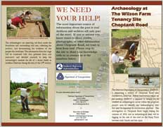 Informational brochure about Archaeology at the Wilson Farm Tenancy Site on Choptank Road - Click here to view the brochure